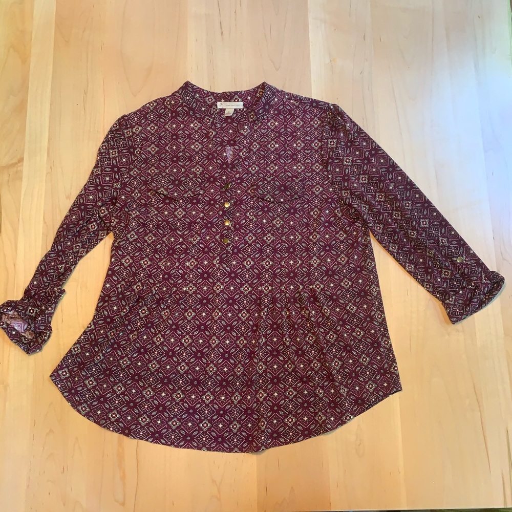 3/4 Sleeve Dark Purple Printed Blouse